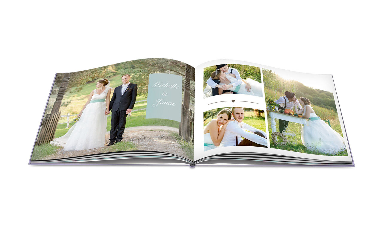 Sett bryllupsbildene deres inn i en ekte bok