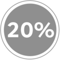 Rundt gavekort med teksten 20% i hvitt på grå bakgrunn.