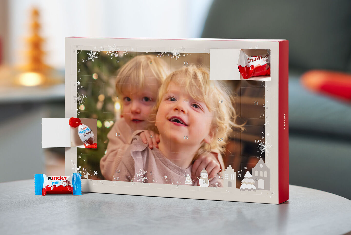 Sjokoladekalender med bilde og kinder